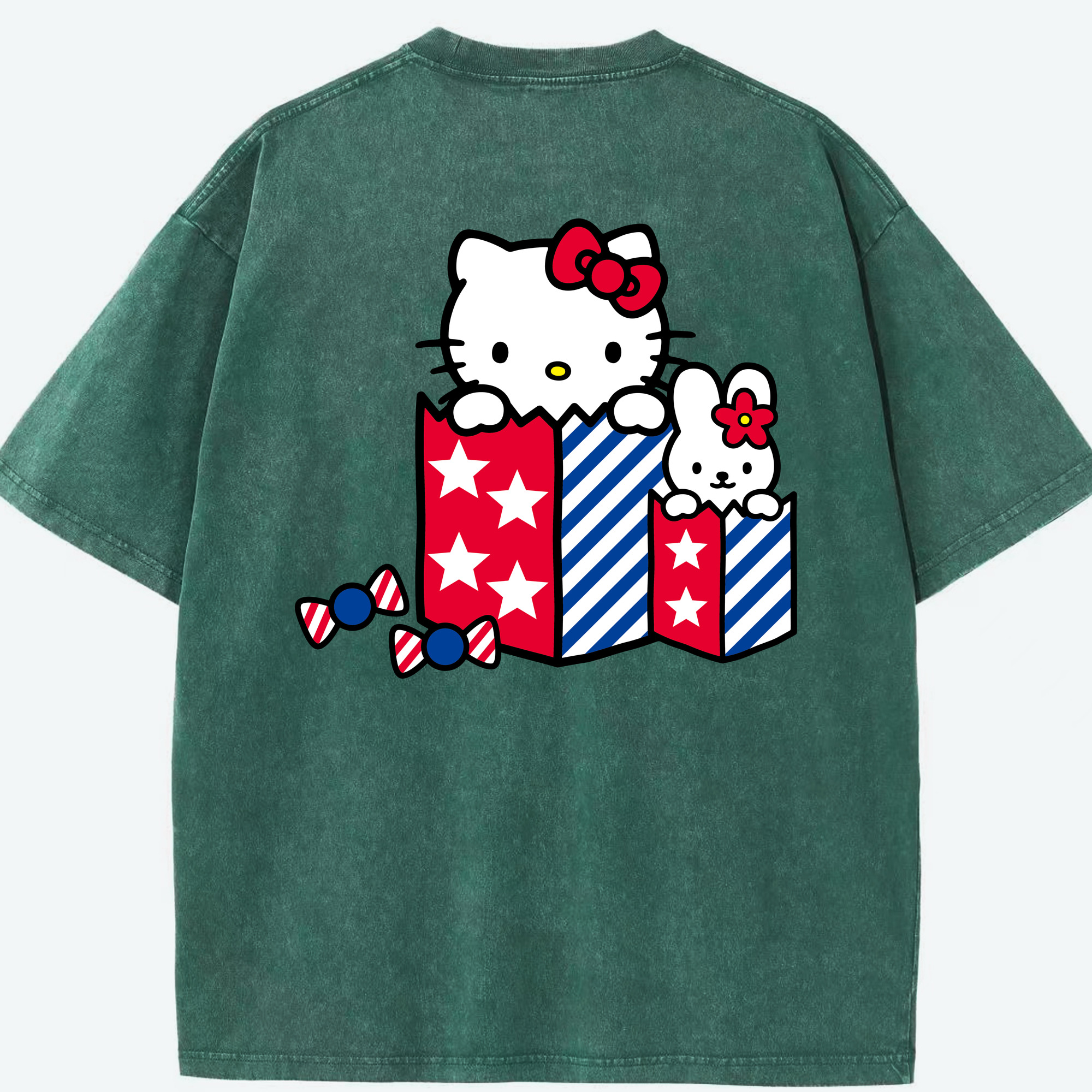 （画像用） Hello Kitty ハローキティ 綿100% ヴィンテージ風 半袖Tシャツ（背面プリント）